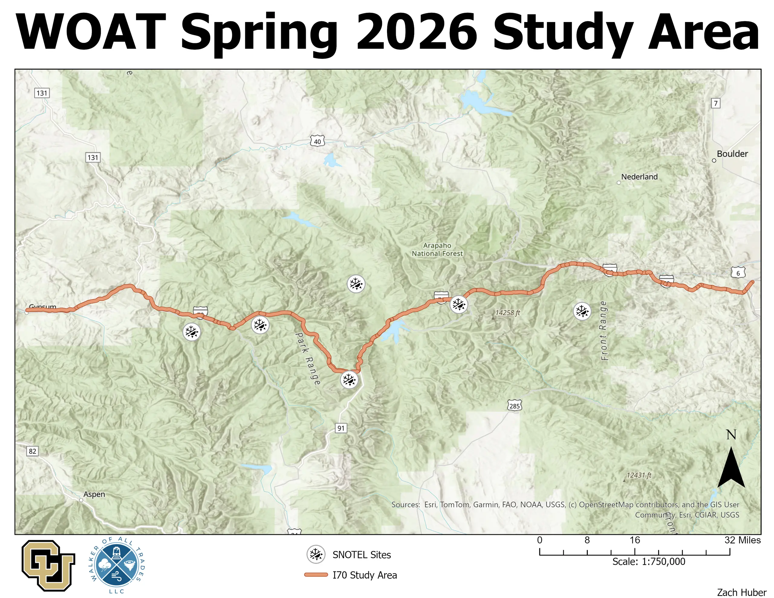 WOAT Spring 2026 Study Area — I-70 mountain corridor